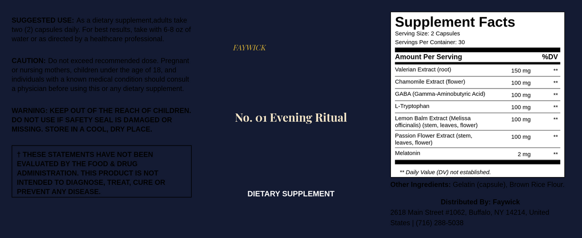 Faywick No. 01 Evening Ritual label with Supplement Facts