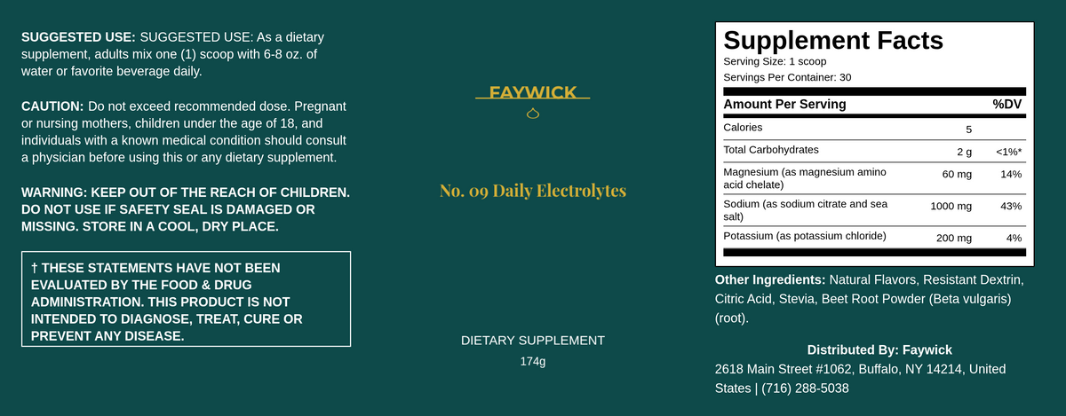Faywick No. 09 Daily Electrolytes label with Supplement Facts