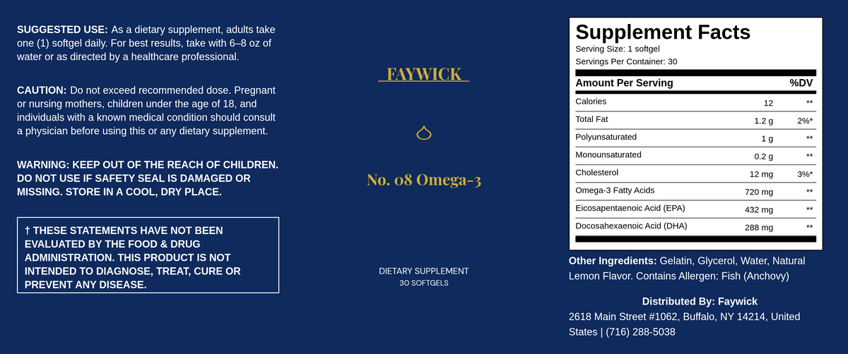 Faywick No. 08 Omega-3 label with Supplement Facts
