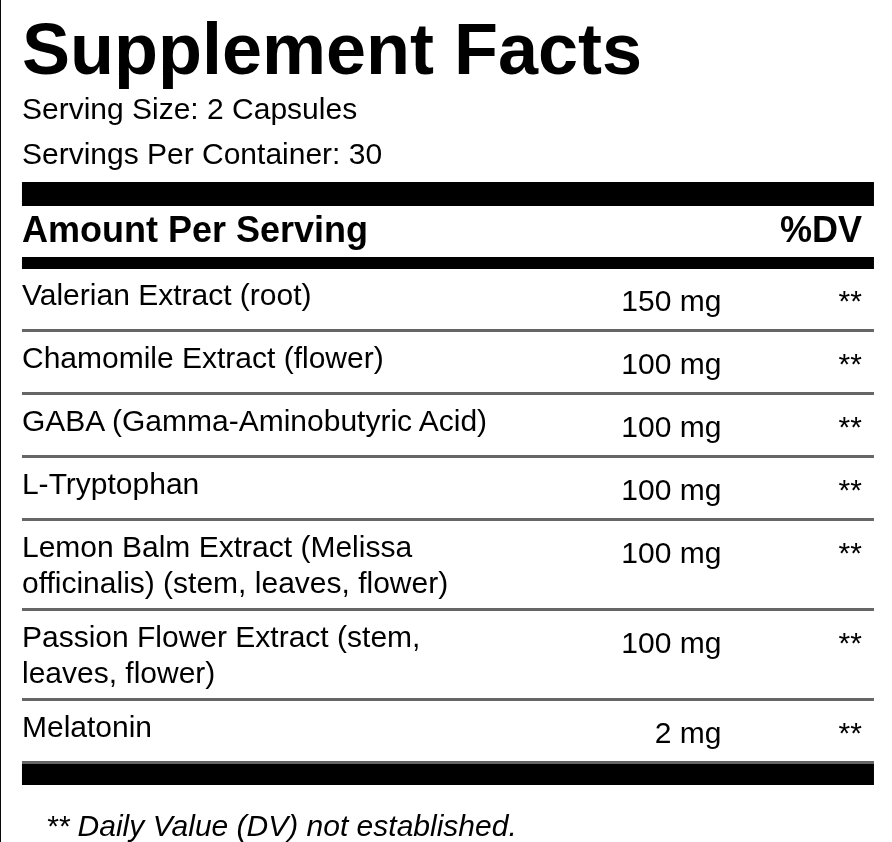 Faywick No. 01 Evening Ritual Supplement Facts
