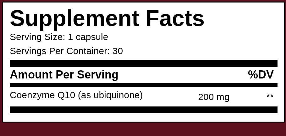No. 11 CoQ10 Supplement Facts